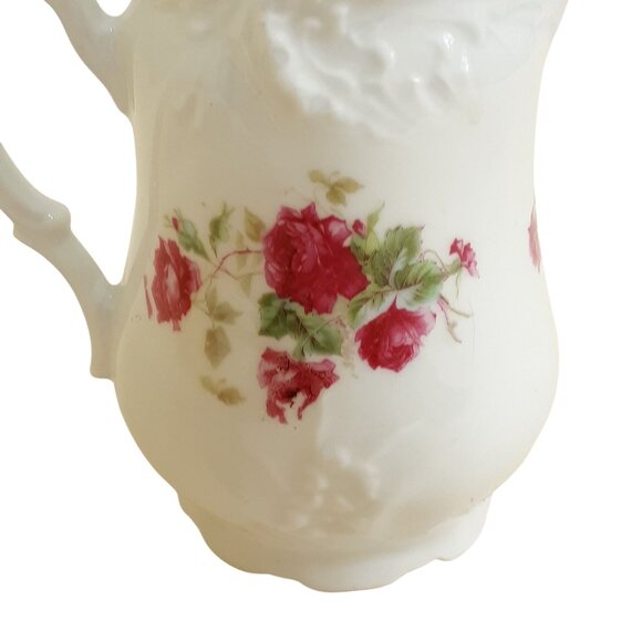 Vintage Floral Porcelain Creamer Pitcher With Rose Design & Ornate Handle - Picture 2 of 9
